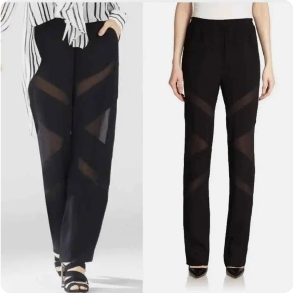 BCBGMaxazria Caleb Straight Leg Sheer Pannels Black Dress Pants Size Small Women